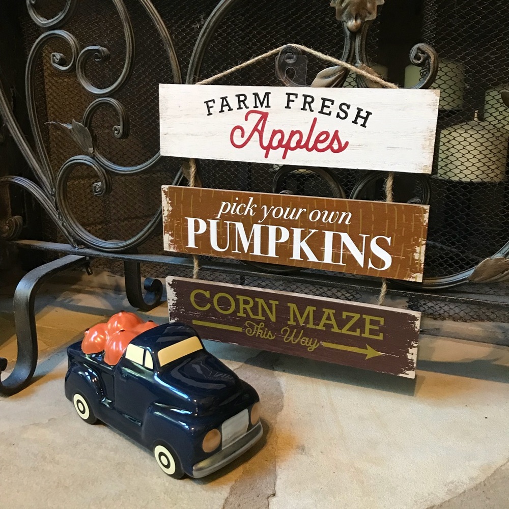 Ceramic Fall Pickup Truck and Hanging Sign